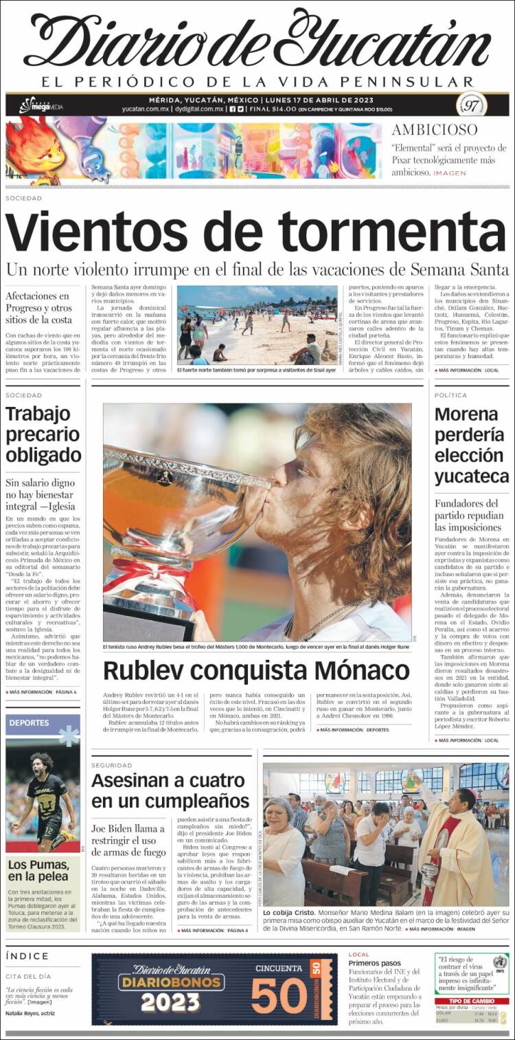 Portada de Diario de Yucatán (México)