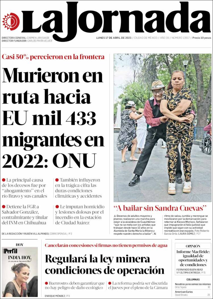 Portada de La Jornada (México)