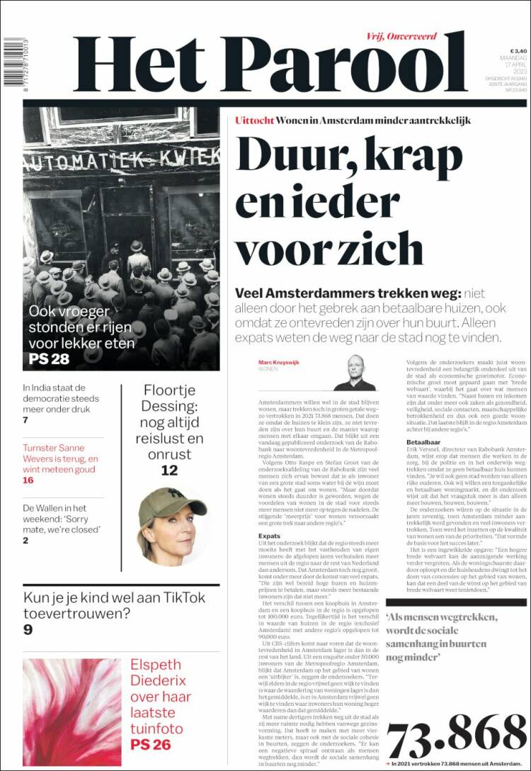 Portada de Het Parool (Pa&iacute;ses Bajos)