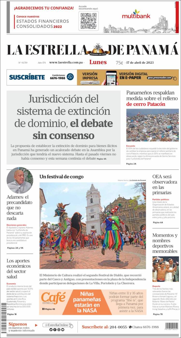 Portada de La Estrella de Panamá (Panam&aacute;)