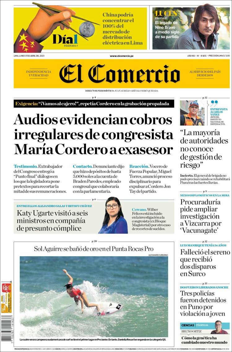 Portada de El Comercio (Perú)