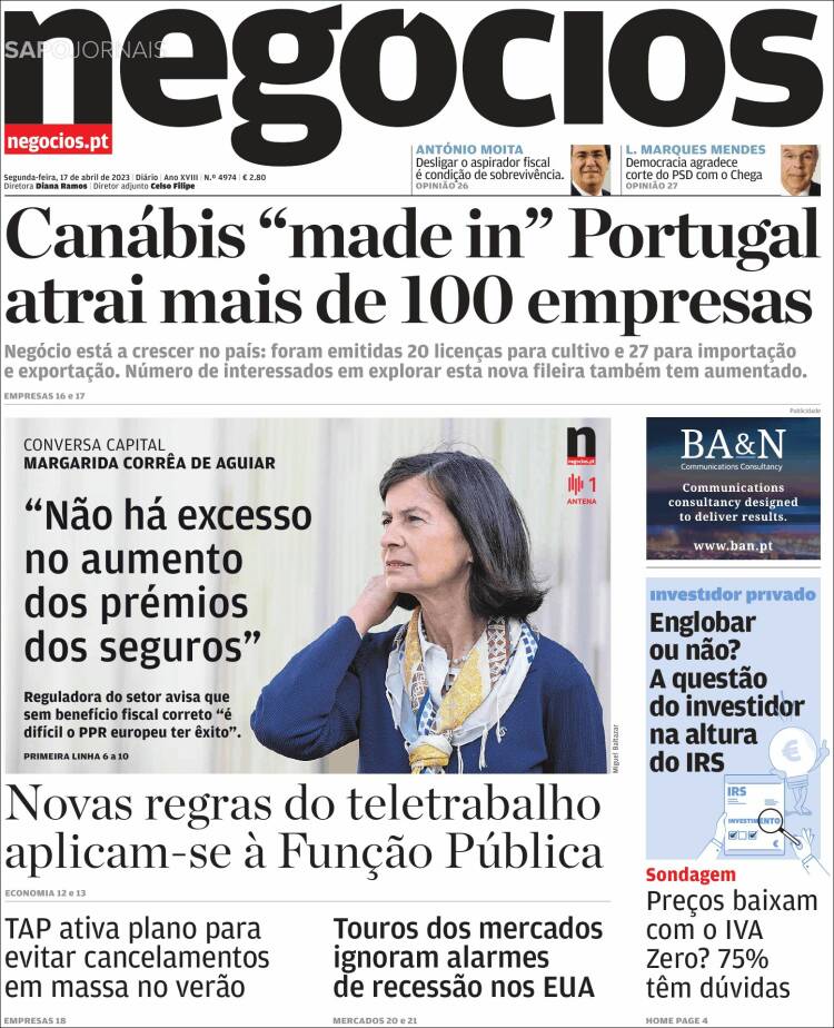 Portada de Jornal de Negócios (Portugal)