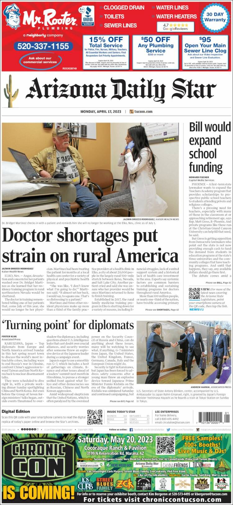 Portada de Arizona Daily Star (USA)