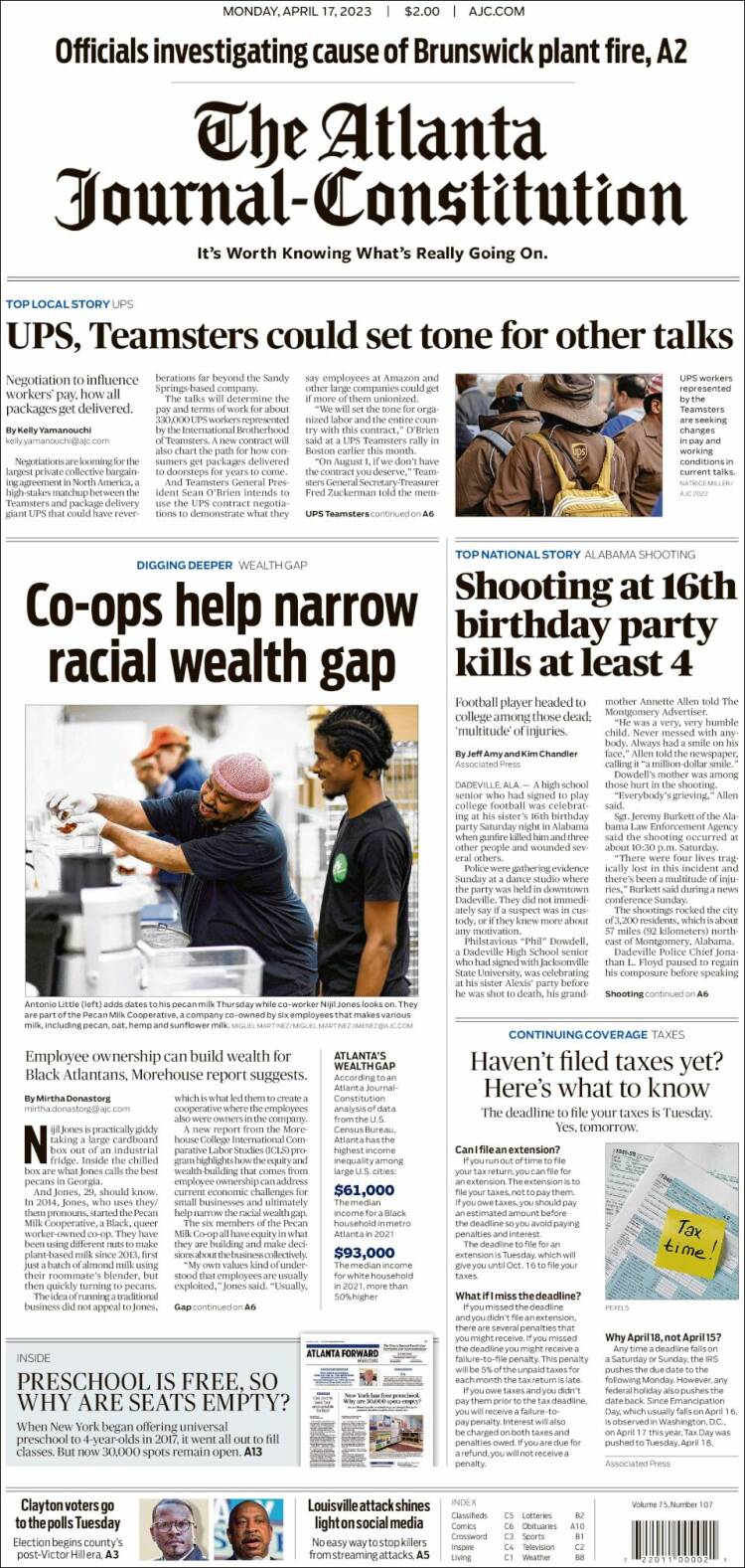 Portada de The Atlanta Journal-Constitution (USA)