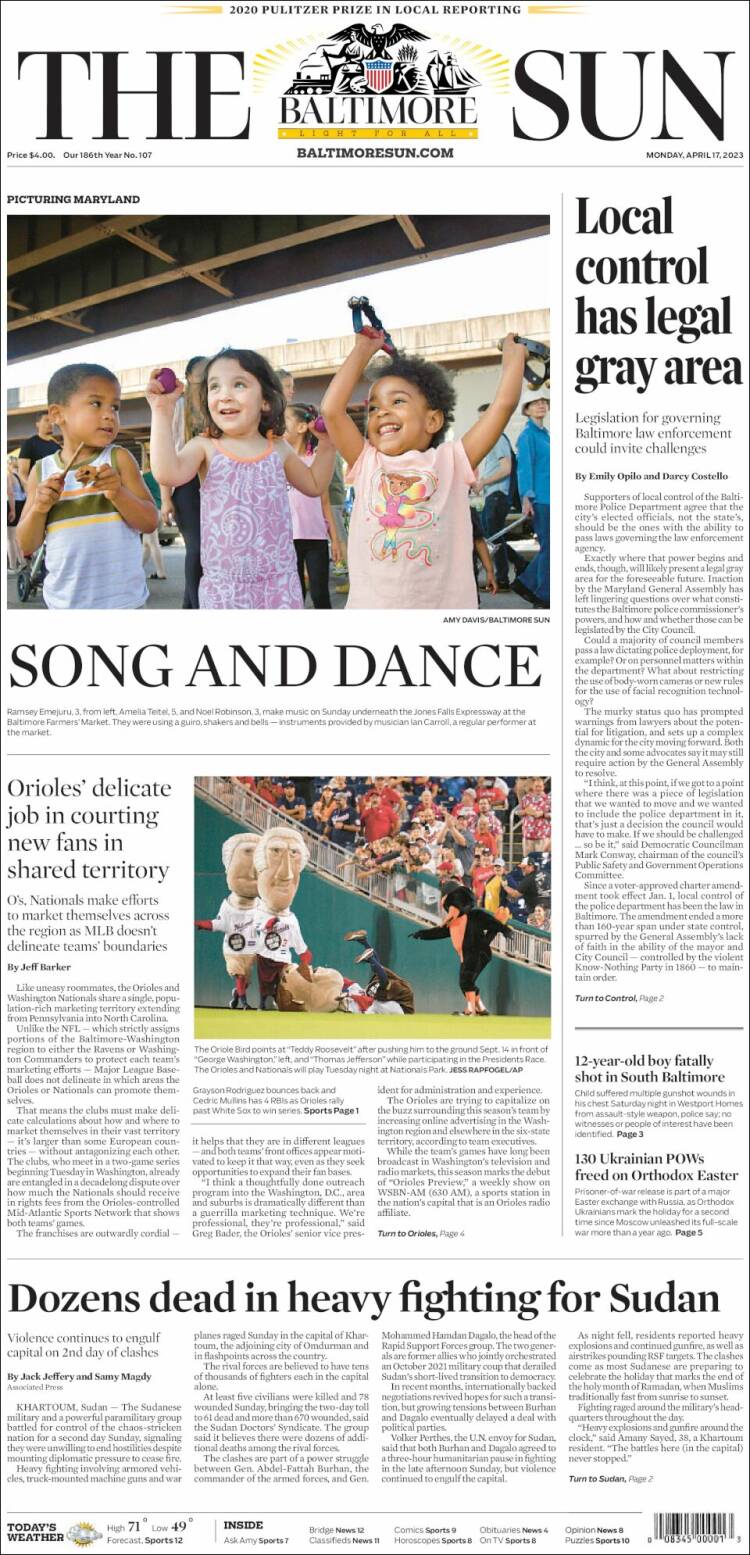Portada de The Baltimore Sun (USA)