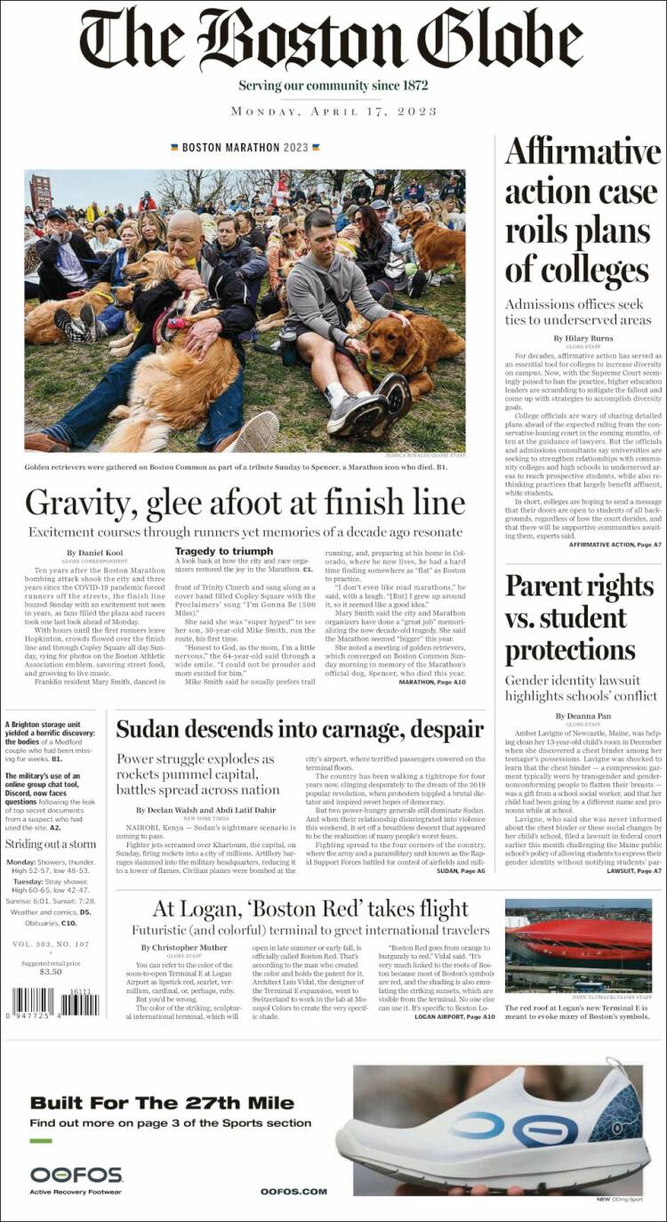 Portada de Boston Globe (USA)