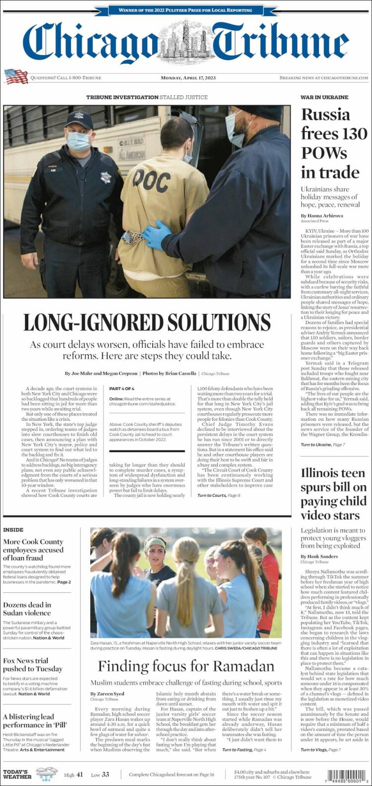 Portada de Chicago Tribune (USA)