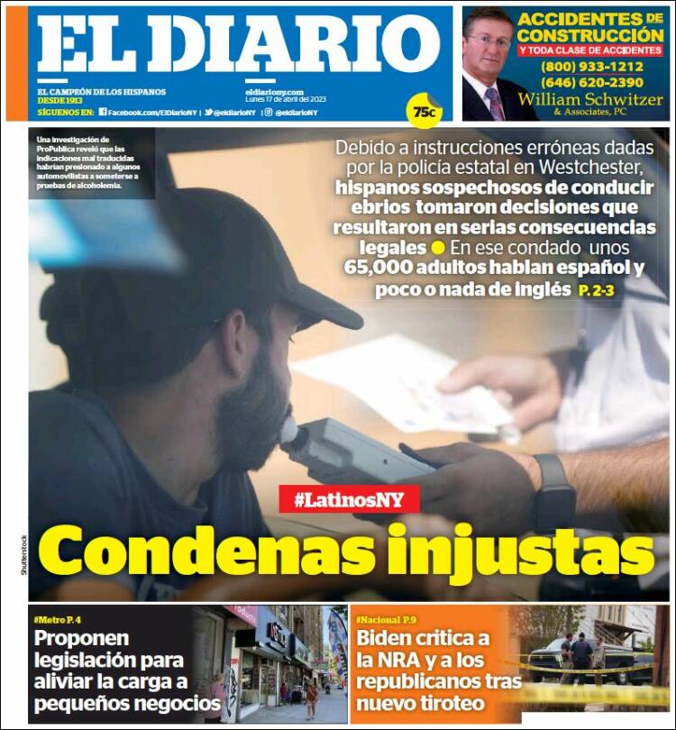 Portada de El Diario NY (USA)