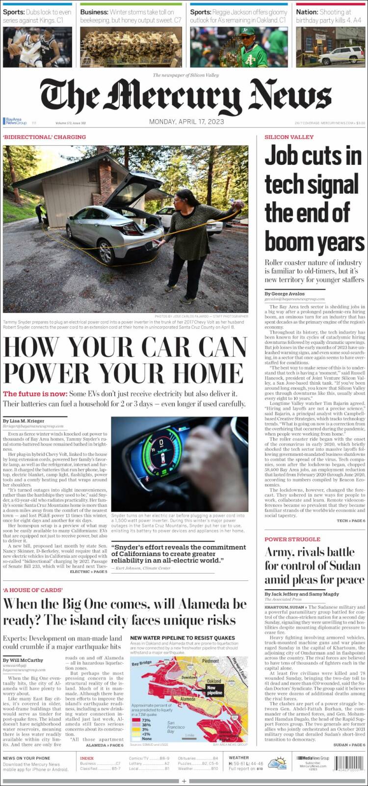 Portada de San Jose Mercury News (USA)