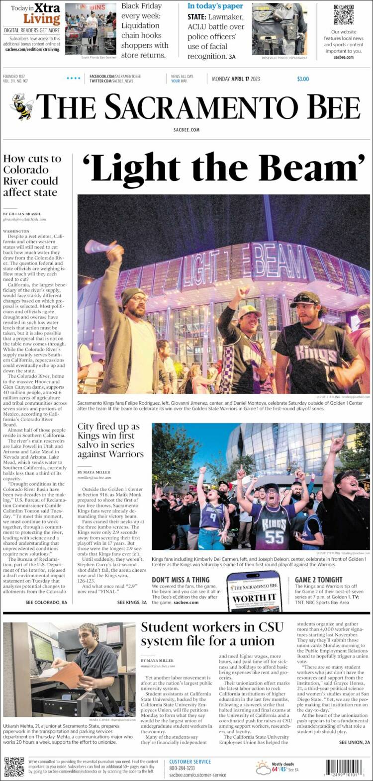 Portada de The Sacramento Bee (USA)