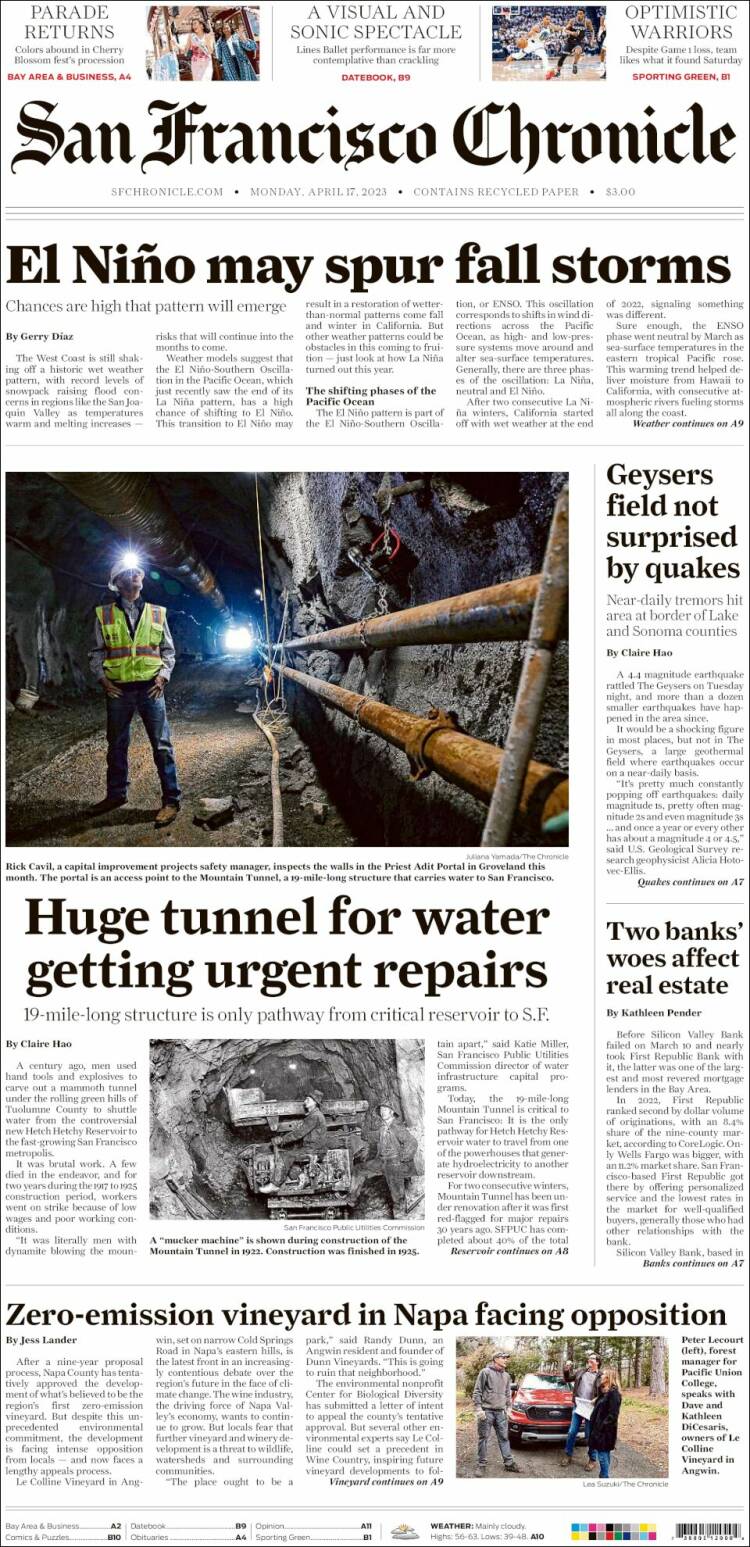 Portada de San Francisco Chronicle (USA)