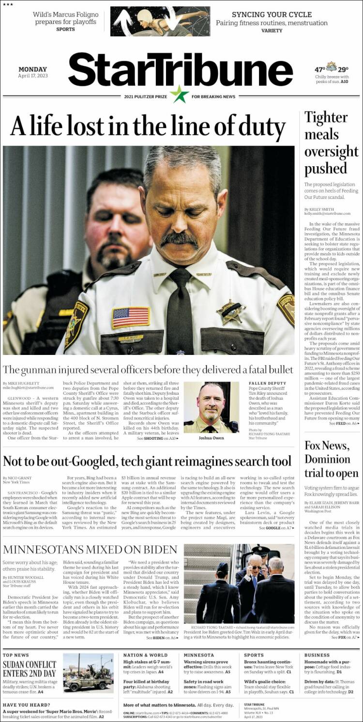 Portada de Star Tribune (USA)