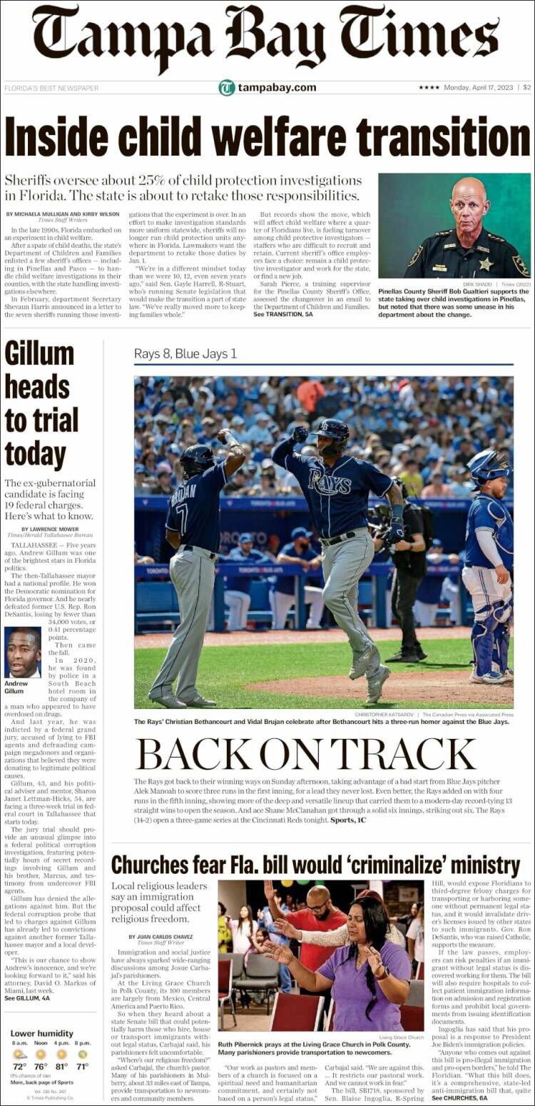 Portada de Tampa Bay Times (USA)