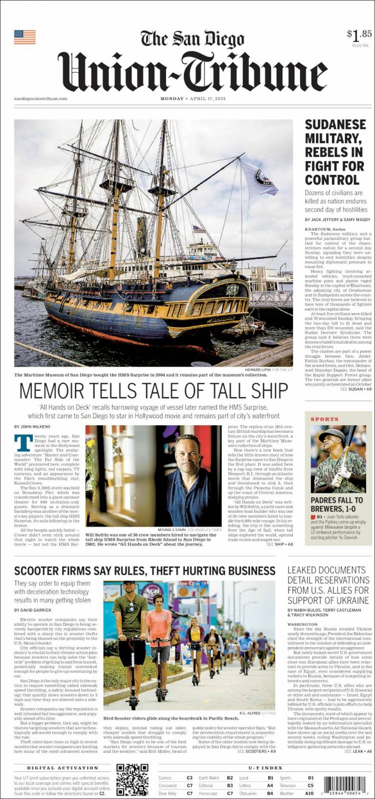 Portada de The San Diego Union-Tribune (USA)