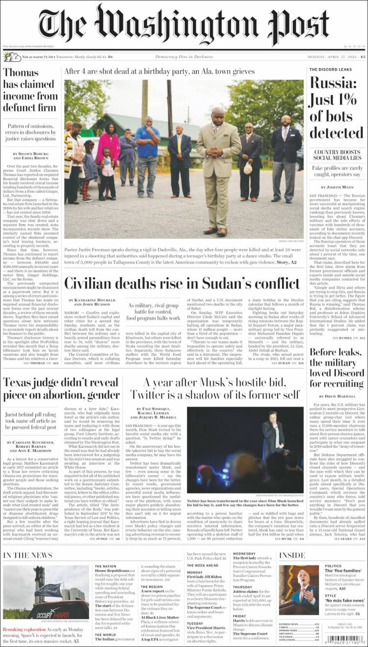 Portada de The Washington Post (USA)