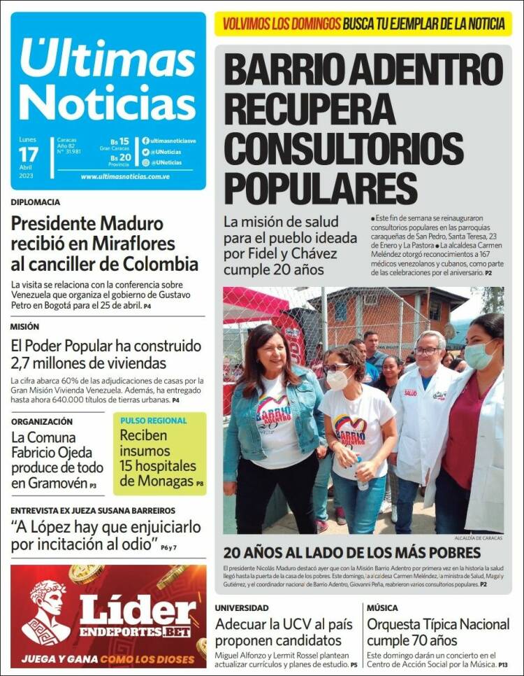 Portada de Últimas Noticias (Venezuela)