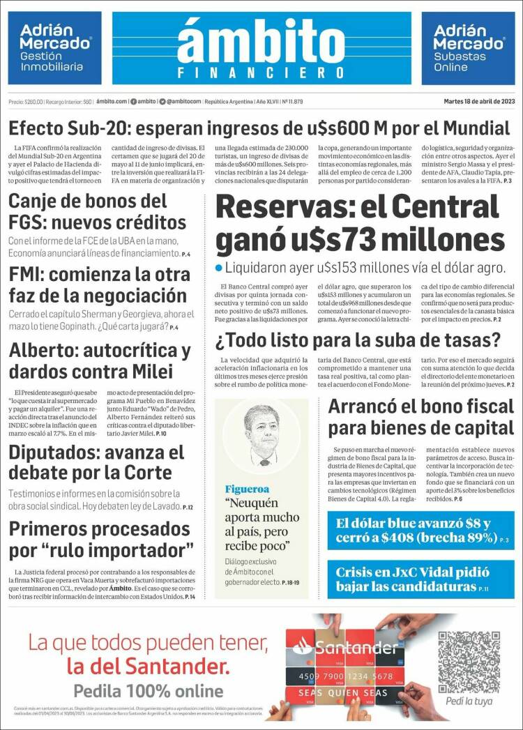Portada de Diario Ambito Financiero (Argentine)