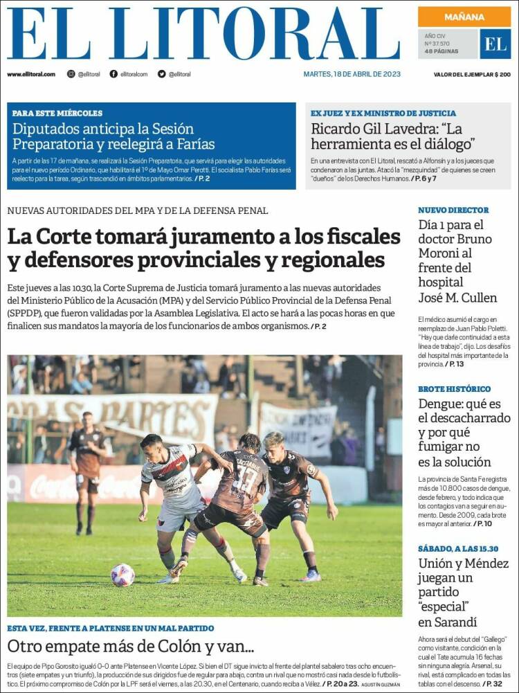 Portada de Diario El Litoral (Argentine)