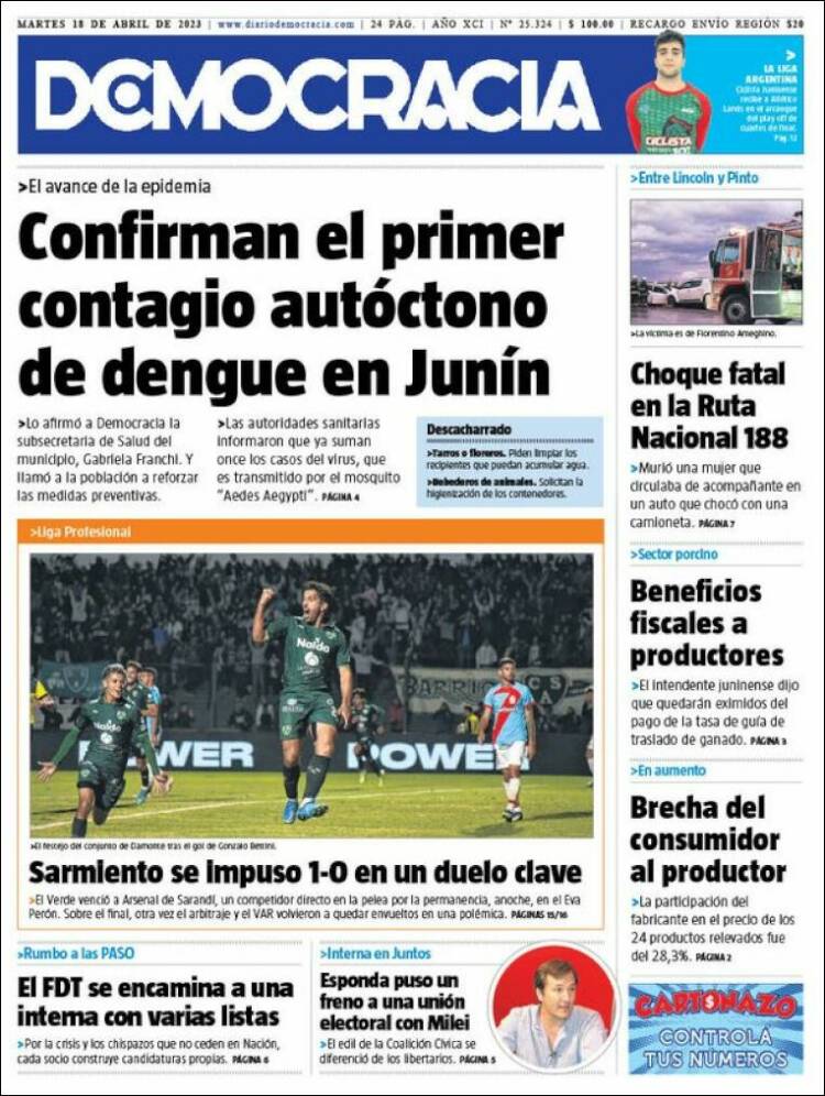 Portada de Diario Democracia (Argentine)