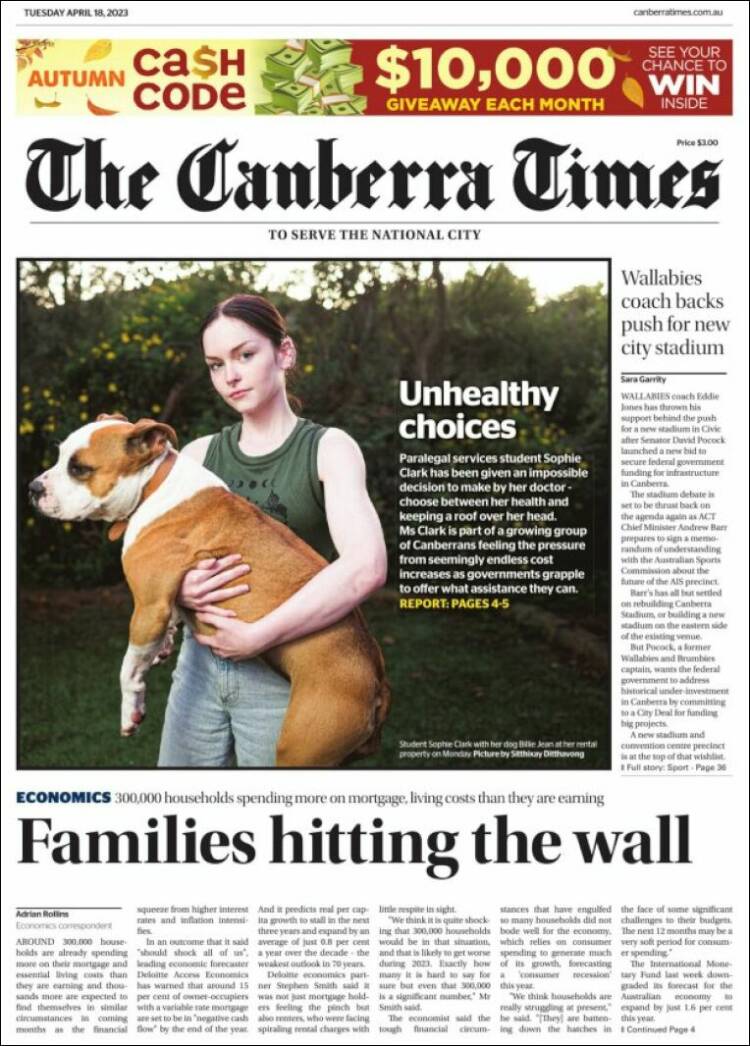 Portada de The Canberra Times (Australia)