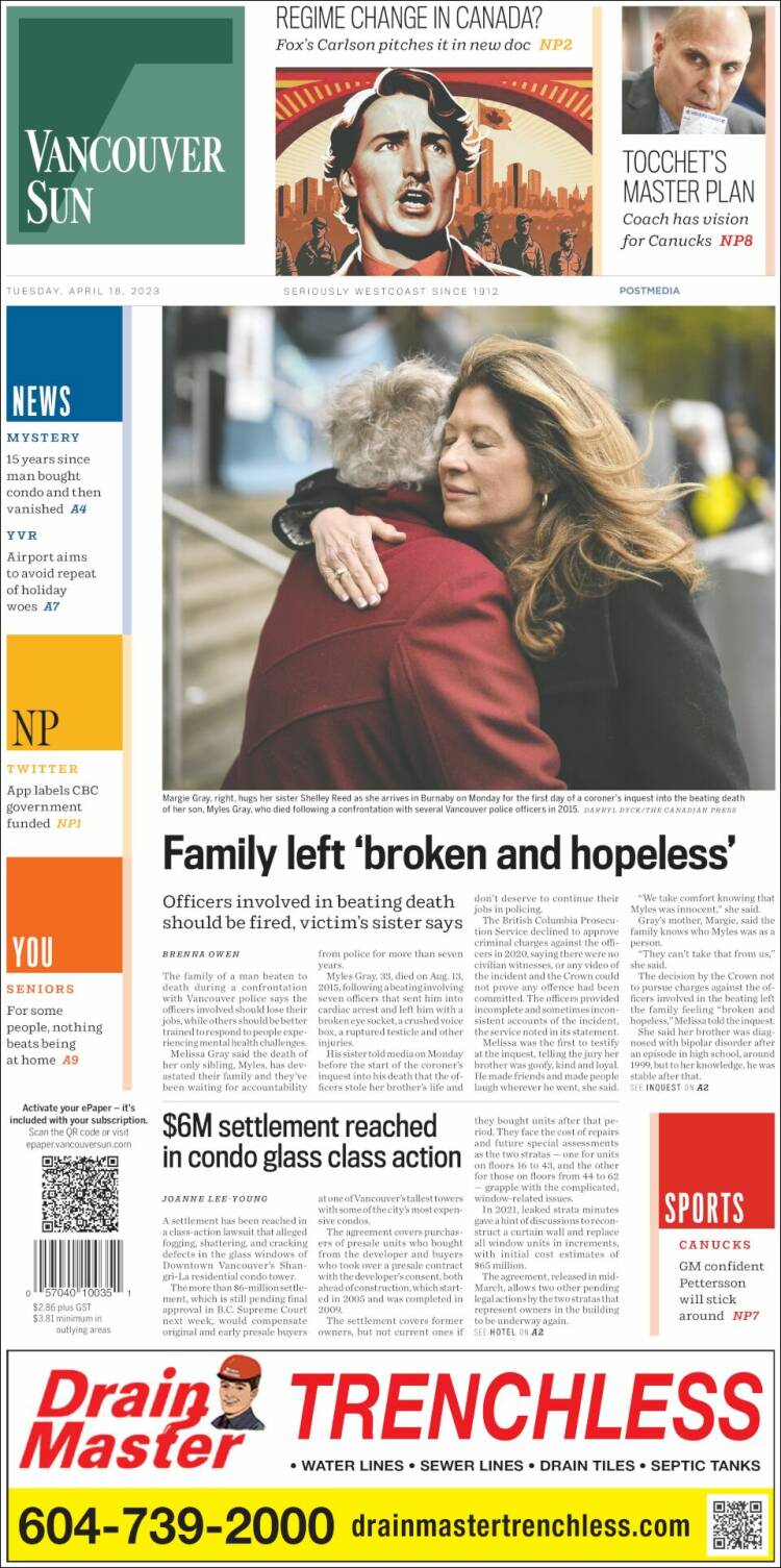 Portada de The Vancouver Sun (Canadá)