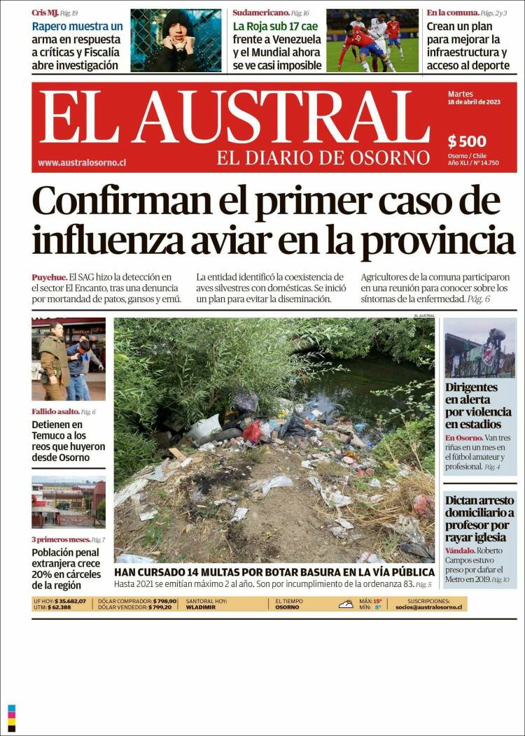 Portada de El Austral de Osorno (Chile)