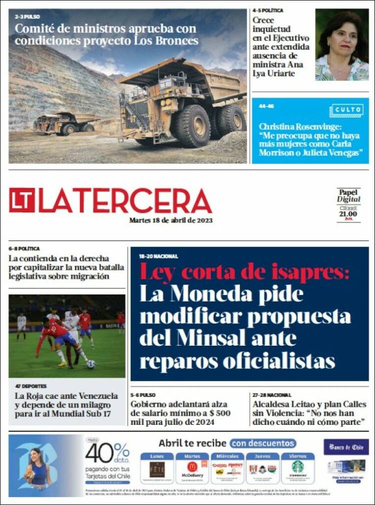 Portada de La Tercera (Chile)