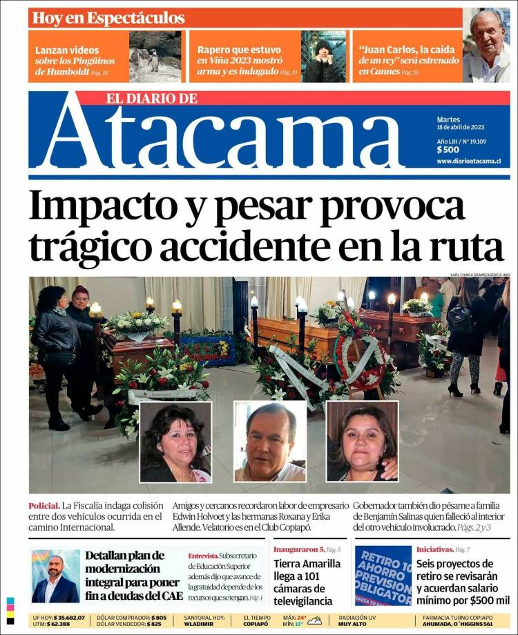 Portada de Diario de Atacama (Chile)