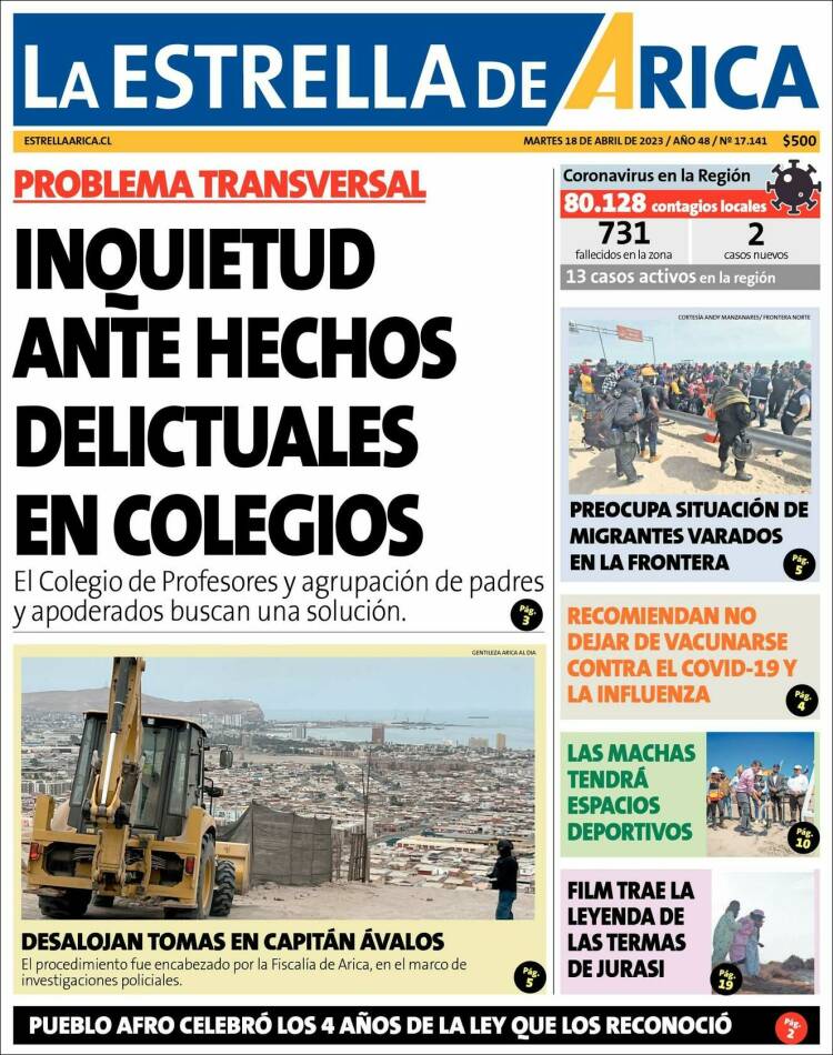 Portada de La Estrella de Arica (Chile)