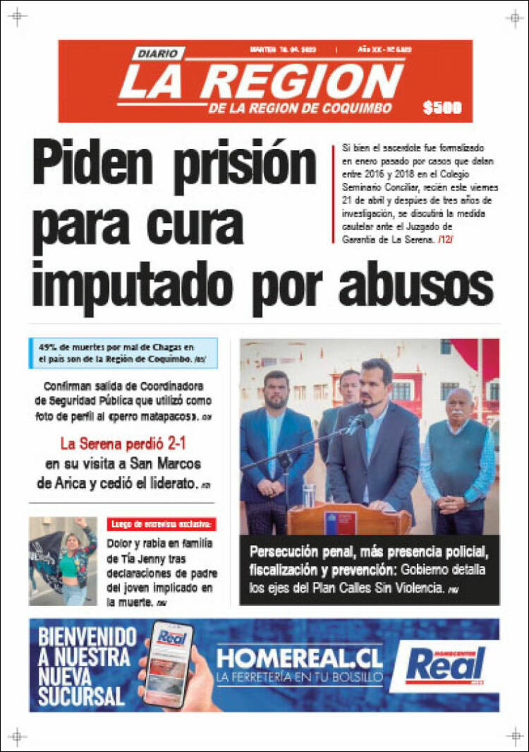 Portada de Diario La Región de Coquimbo (Chile)