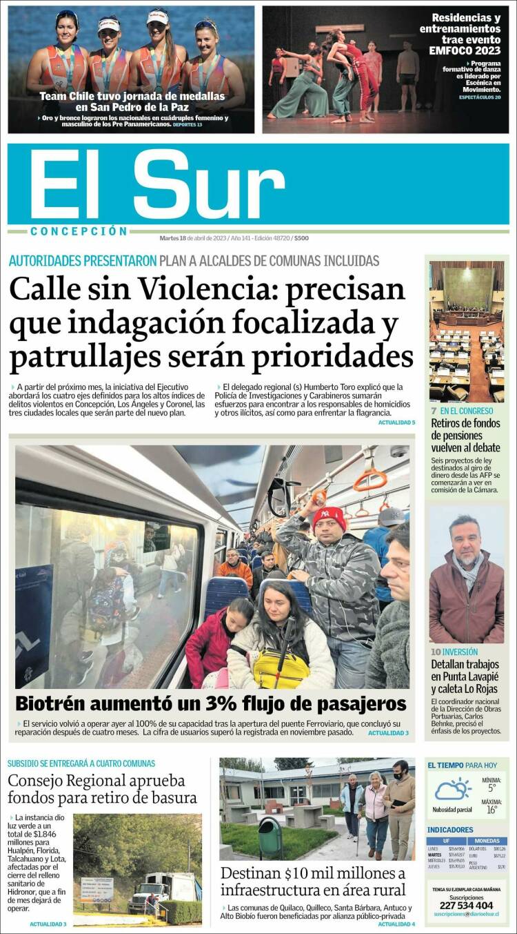 Portada de El Sur (Chile)