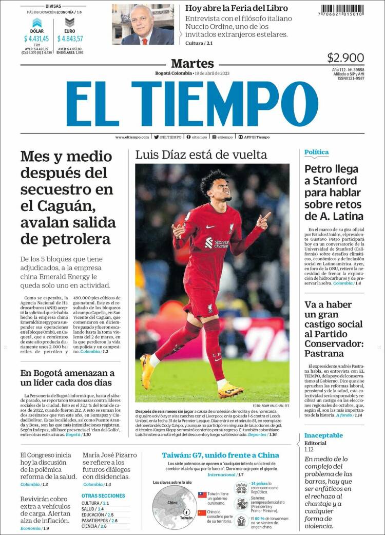 Portada de El Tiempo (Colombia)