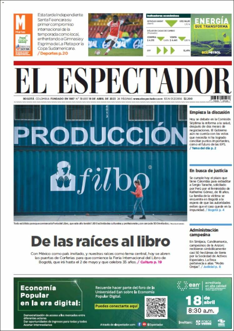 Portada de El Espectador (Colombia)