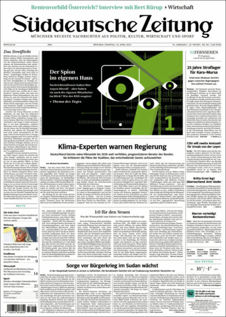 Portada de Sueddeutsche (Alemania)
