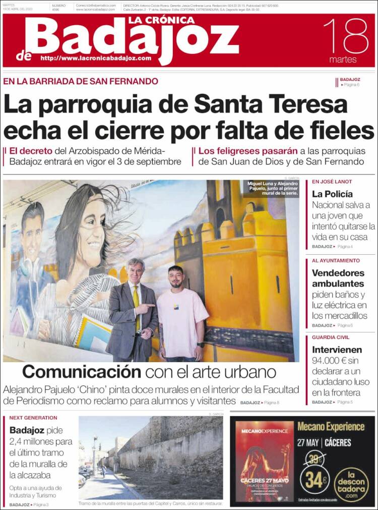 Portada de La Crónica de Badajoz (España)