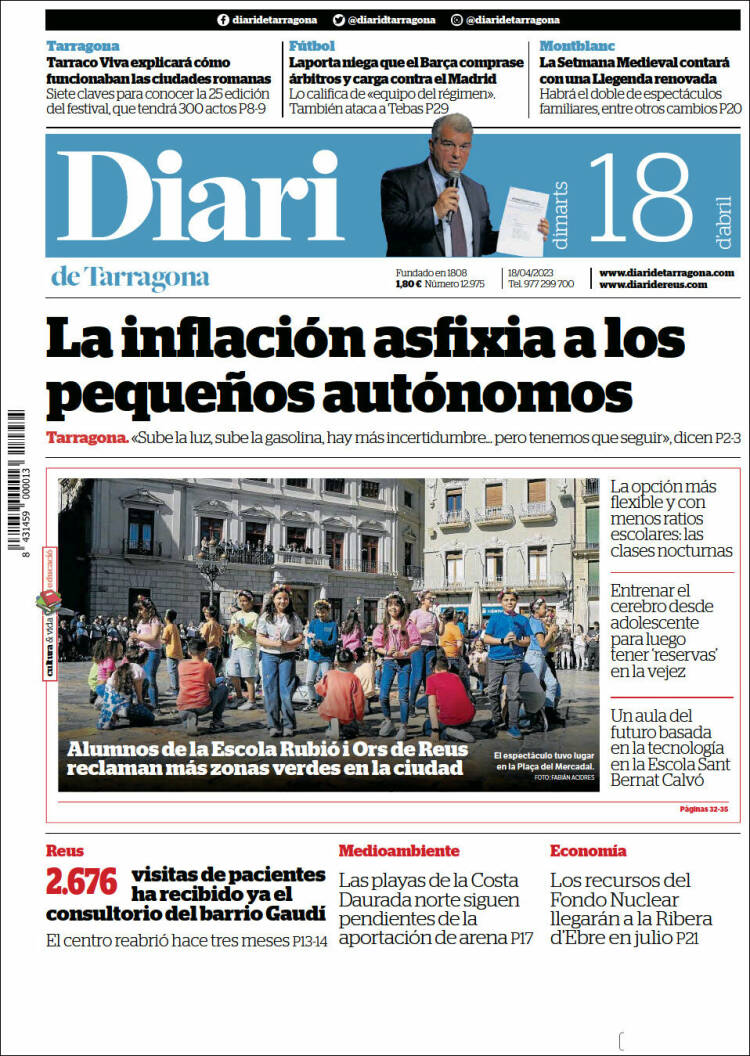 Portada de Diari de Tarragona (España)