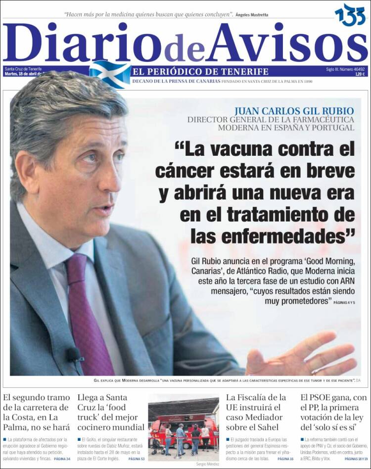 Portada de Diarios de Avisos (España)