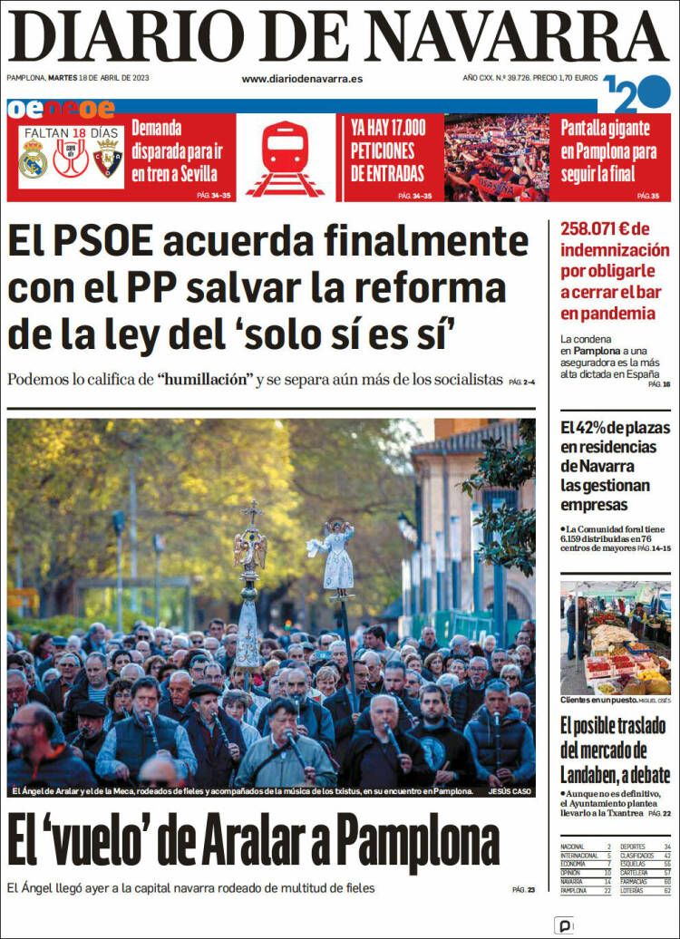 Portada de Diario de Navarra (España)