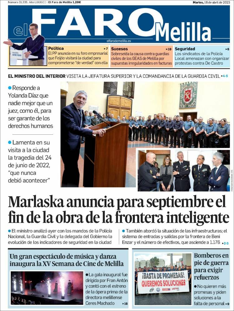 Portada de El Faro de Melilla (España)