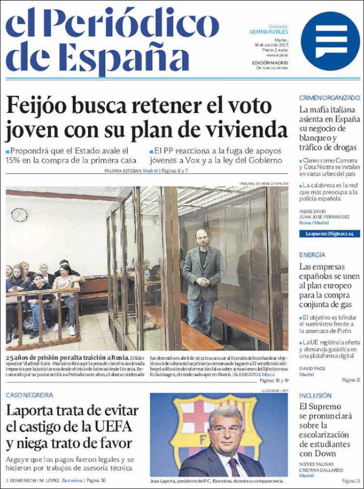 Portada de El Periódico de España (España)