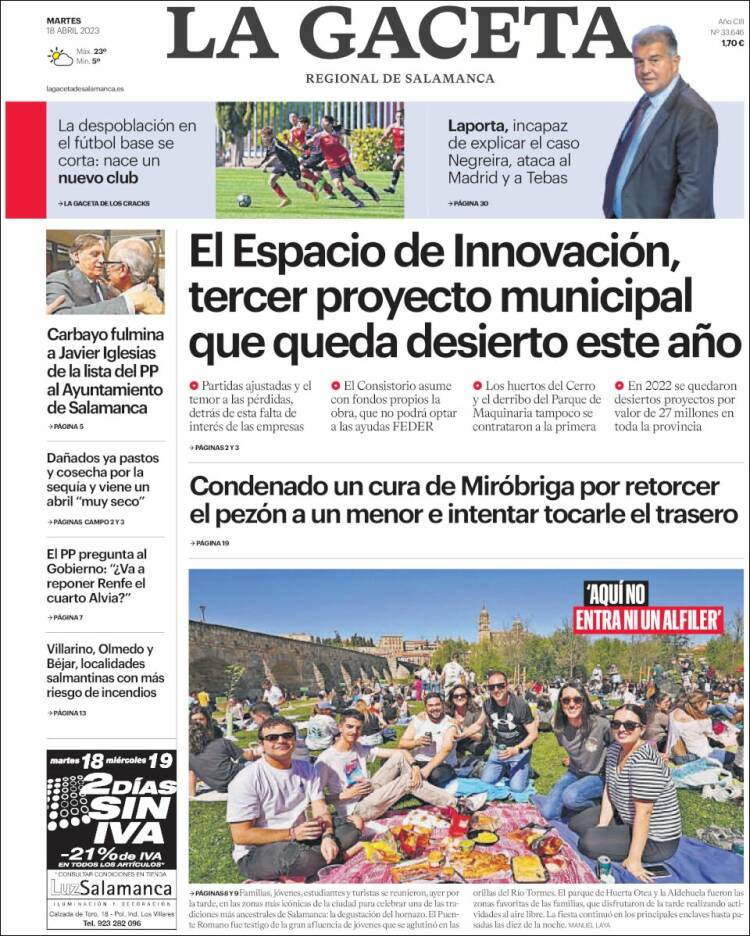 Portada de La Gaceta de Salamanca (España)