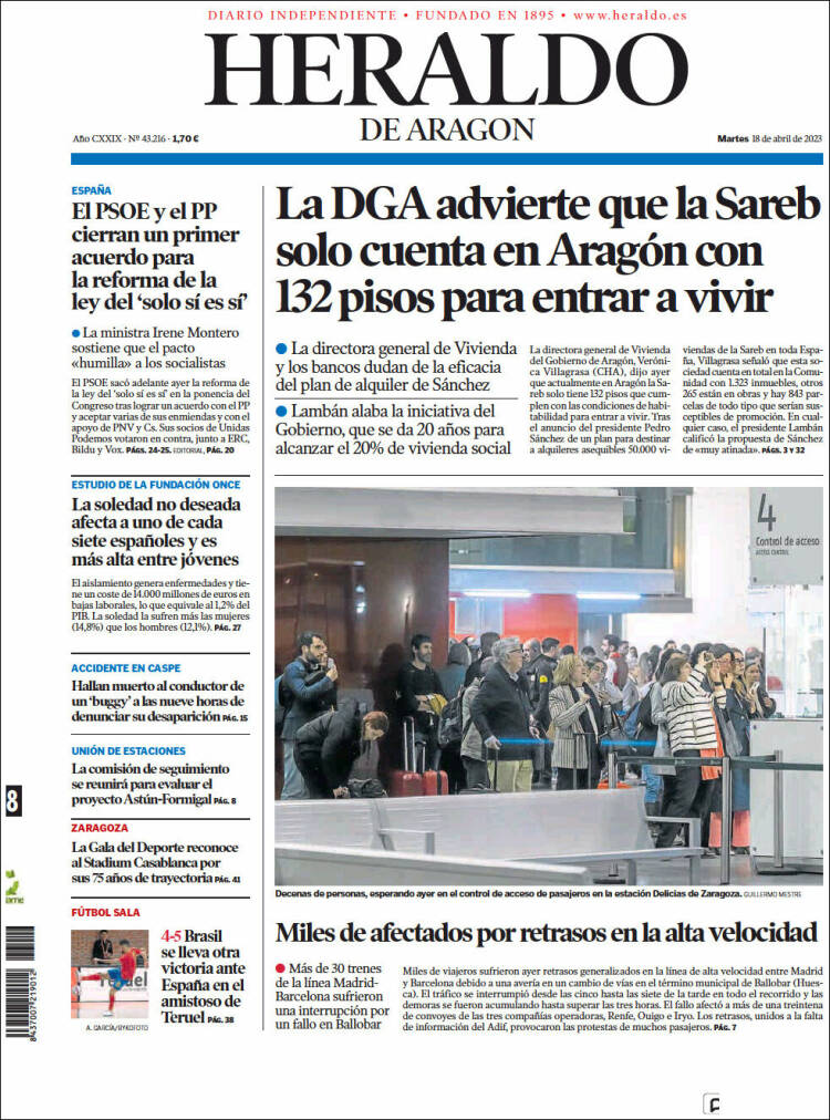 Portada de Heraldo de Aragón (España)