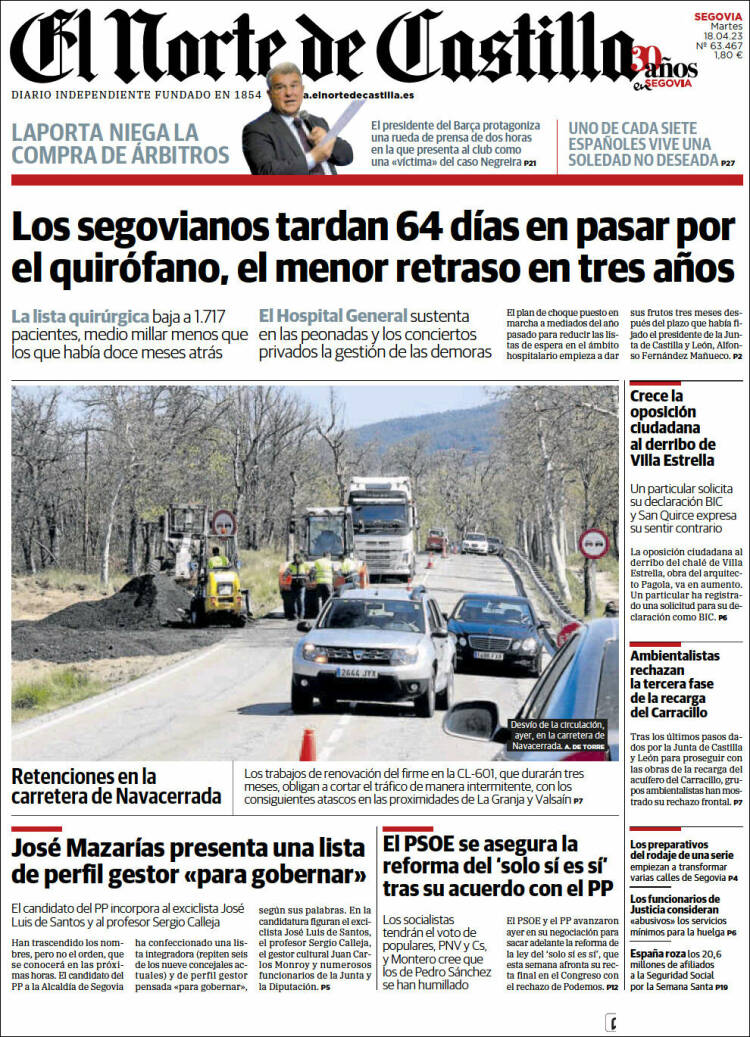 Portada de Norte de Castilla - Segovia (España)