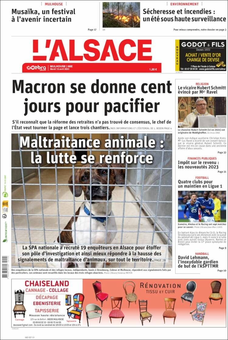 Portada de Journal L'Alsace (Francia)