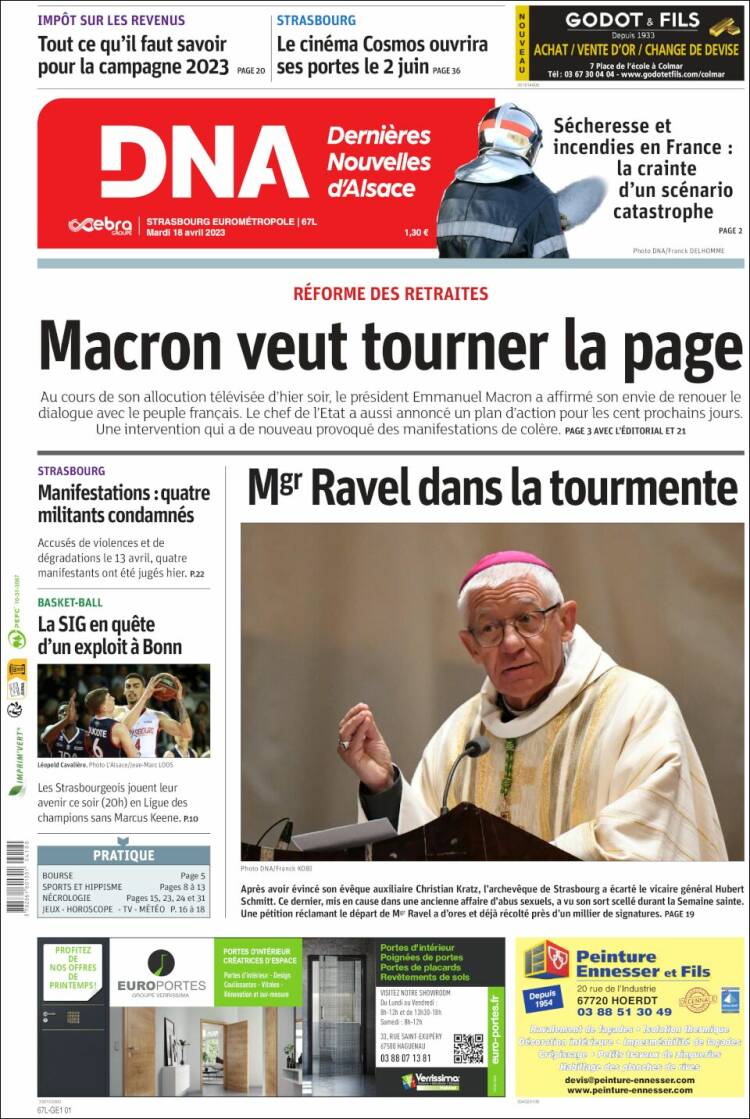 Portada de Les Dernières Nouvelles d'Alsace (Francia)