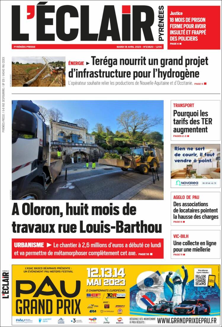 Portada de L'Eclair des Pyrénées (Francia)