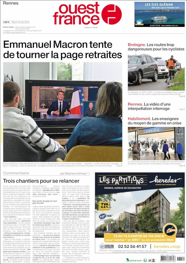 Portada de Ouest France (Francia)