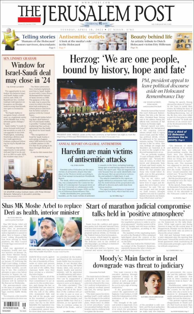 Portada de The Jerusalem Post (Israel)