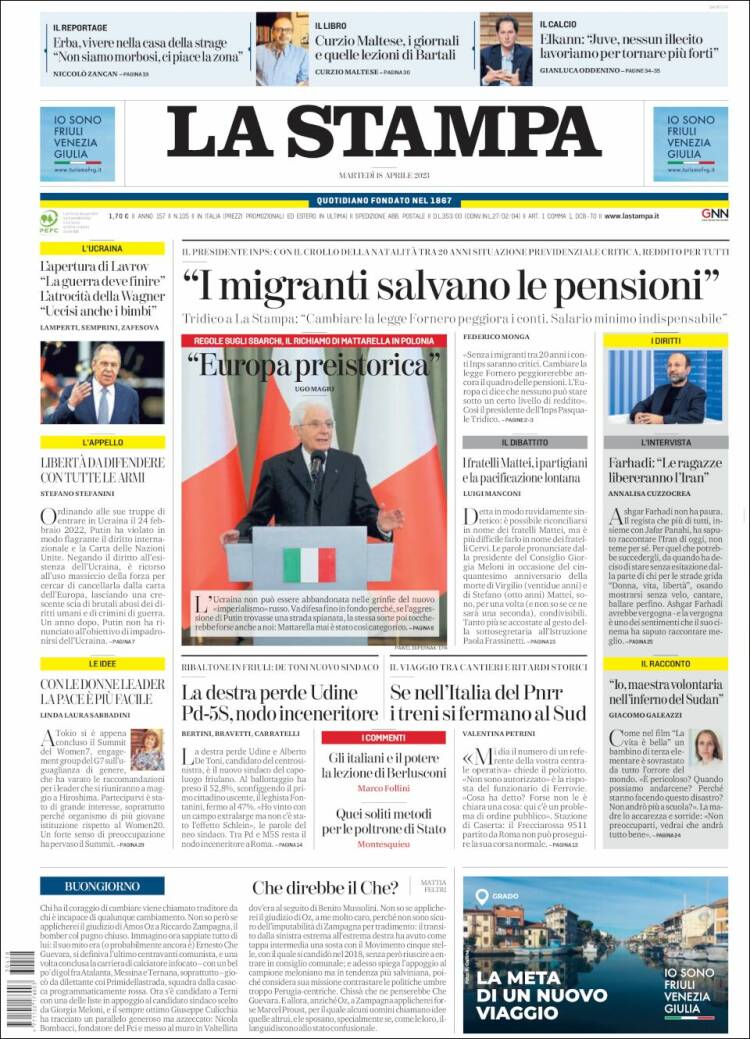 Portada de La Stampa (Italia)