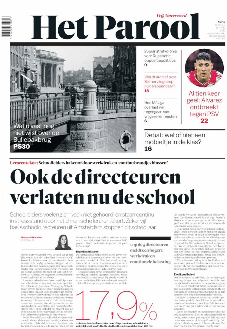 Portada de Het Parool (Pa&iacute;ses Bajos)